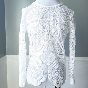 White Boho Bohemian Crochet Lace Long Sleeve Shirt